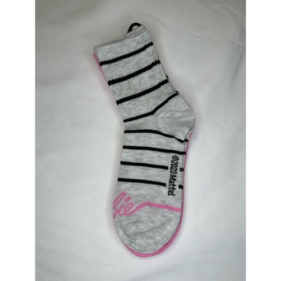 Barbie Pink & Striped Mid-Crew Socks (2 Pairs) Size 4-10 Shoe, 9-11 Sock - Picture 2 of 3